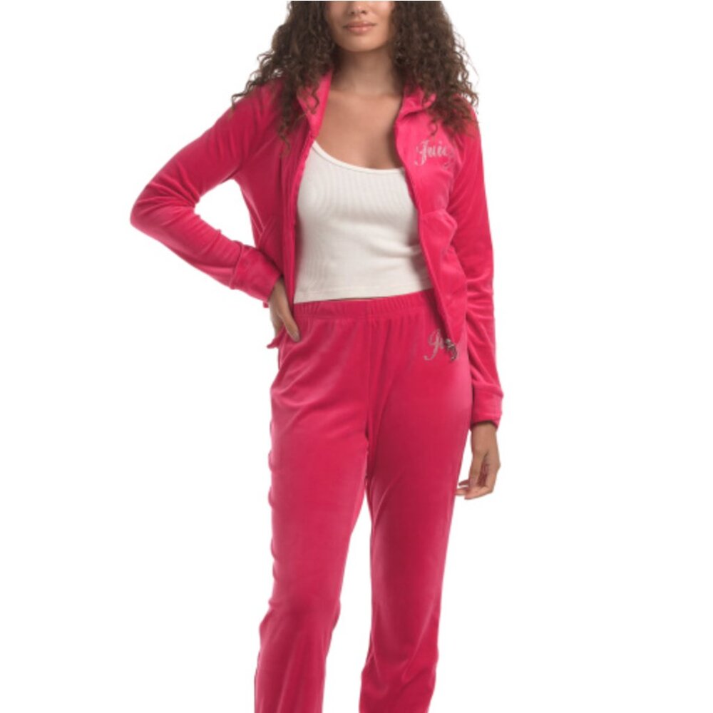 NWT Juicy Couture Bling Velour Tracksuit Hot Pink Hoodie & Pants